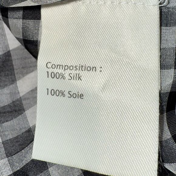3.1 Phillip Lim Women's 100% Silk Gingham Check Short Sleeve Blouse Bow Size 6 - Picture 6 of 7